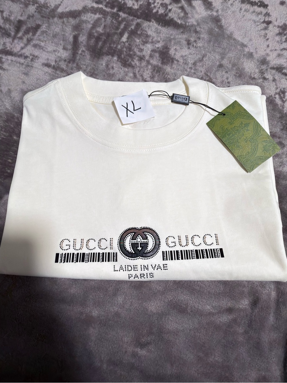 White Short Sleeve Tee with Black Logo Barcode Print oversized